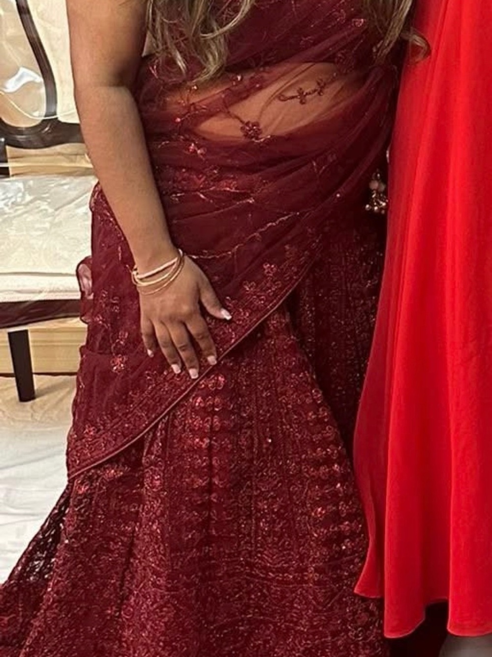 Embroidered Burgundy Lehenga with Dupatta